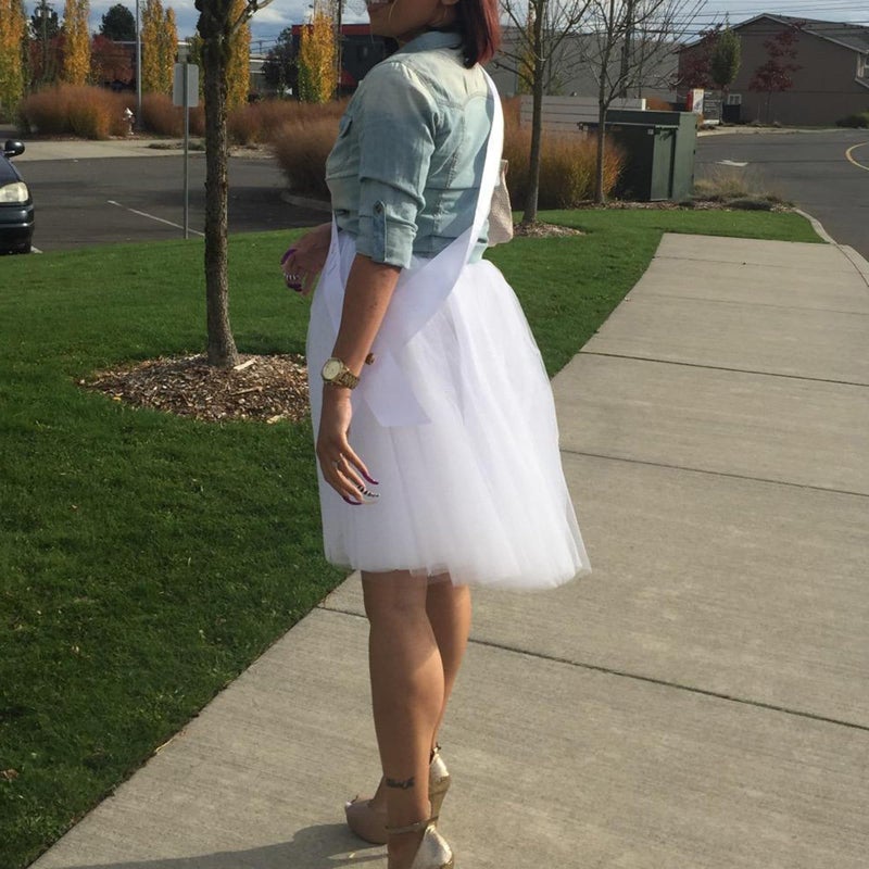 WDPL Wedding Planning Women's A Line Short Knee Length Tutu Tulle Prom Party Skirt Medium White - Image 3